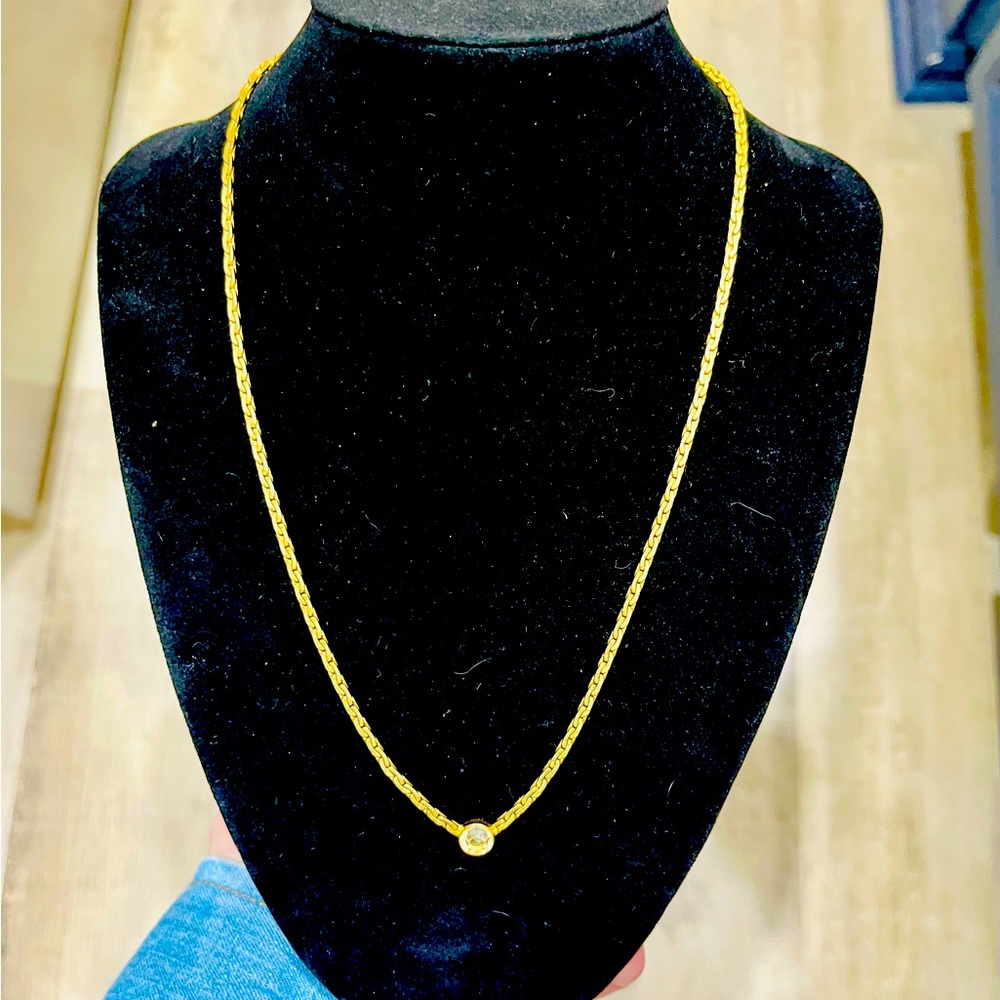 Vintage Signed Goldette NYC Necklace w/ Bezel-Set Crystal COLLECTIBLE